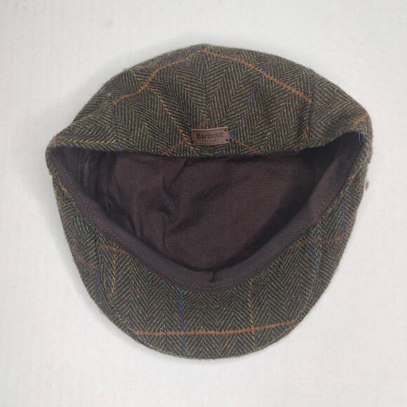 BARBOUR Unisex Cheviot Flat Cap in Olive Herringbone Size Small NWOT - Picture 2 of 8